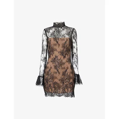 Reformation Womens Teanna Floral-lace Mini Dress Black In Animal Print