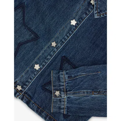 Self-portrait -embroidered Faded-wash Denim Jacket 3-12 Years Blu In Blue