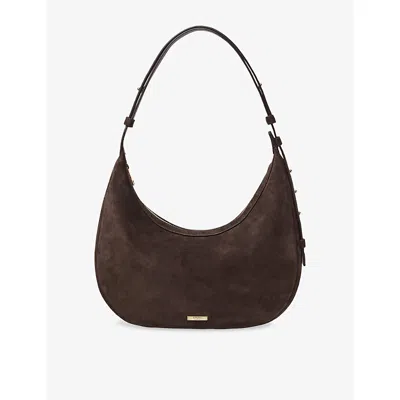 Aspinal Of London Womens Hudson Crescent Small Suede Shoulder Bag Chocolate In Brown