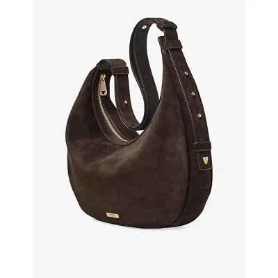 Aspinal Of London Womens Hudson Crescent Small Suede Shoulder Bag Chocolate In Brown