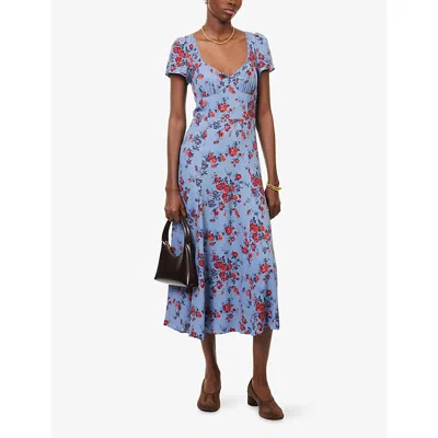 Reformation Womens Afton Floral-print Woven Midi Dress Martine In Blue