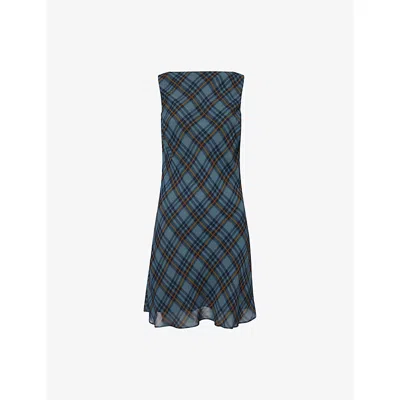 Reformation Womens Dale Plaid-check Woven Mini Dress Slate Plaid In Multi