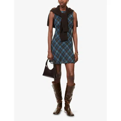 Reformation Womens Dale Plaid-check Woven Mini Dress Slate Plaid In Multi