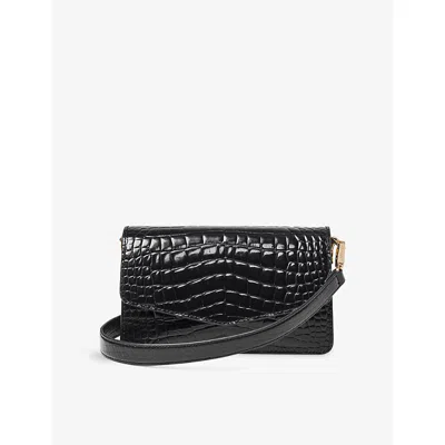 Aspinal Of London Womens Eliza Crocodile-embossed Patent Leather Clutch Bag Black