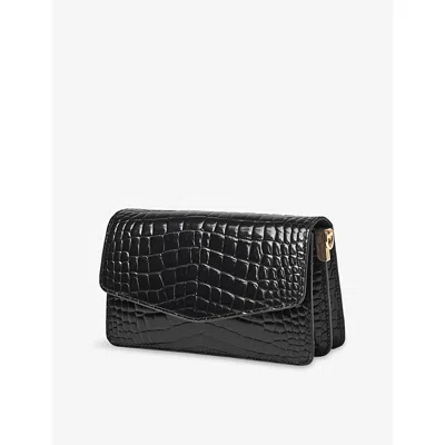 Aspinal Of London Womens Eliza Crocodile-embossed Patent Leather Clutch Bag Black