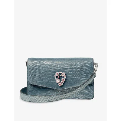 Aspinal Of London Womens Eliza Lizard-embossed Leather Clutch Bag Cassis In Purple