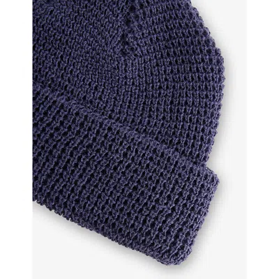 Rototo Mens Waffle Watch Wool-blend Beanie Hat Faded Navy In Blue