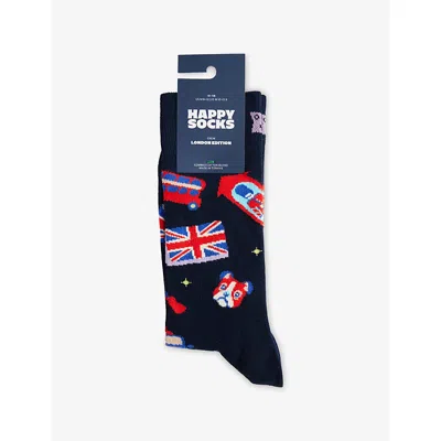 Happy Socks Mens London Edition Cotton-blend Crew Socks Navy In Multi