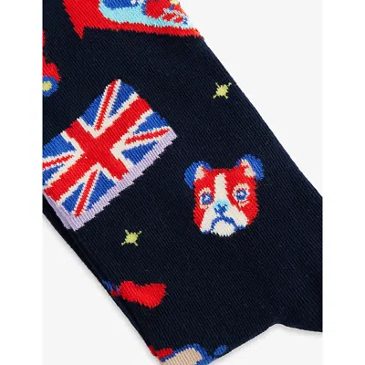 Happy Socks Mens London Edition Cotton-blend Crew Socks Navy In Multi