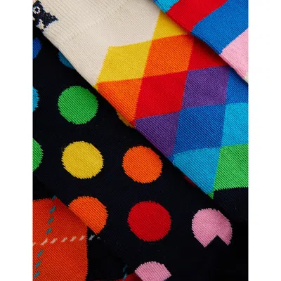 Happy Socks Mens Colourful Cotton-blend Socks Pack Of Four Black In Animal Print