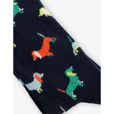 Happy Socks Mens Puppy Love Cotton-blend Crew Socks Navy In Blue