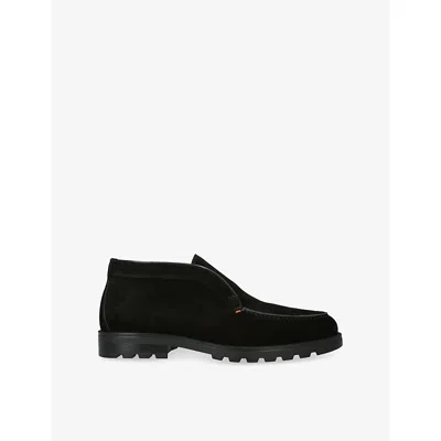 Santoni Suede Elasticized Boots Rubber Sole In Black