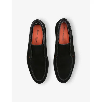Santoni Suede Elasticized Boots Rubber Sole In Black