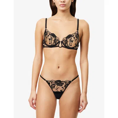 Bluebella Womens Morelle Wired Lace Bra Black/ Sheer In Multi