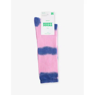 Happy Socks Mens Tie-dye Cotton-blend Crew Socks Pink In Pink