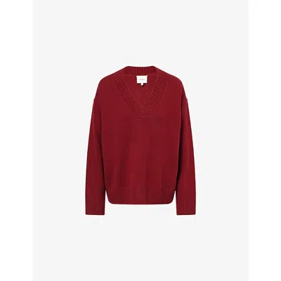 Reformation Womens Jadey V-neck Cashmere And Wool-blend Jumper Chianti In Burgundy