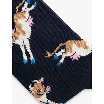 Happy Socks Mens Cow Crew-length Cotton-blend Socks Navy In Blue