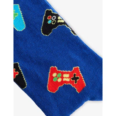 Happy Socks Mens Controller Cotton-blend Crew Socks Blue In Blue