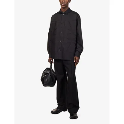 Loewe Mens Anagram Long-sleeve-cotton Shirt Black In Black