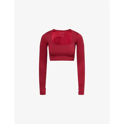 Bo+tee Womens Square-neck Stretch-woven Crop Top Burgundy In Red