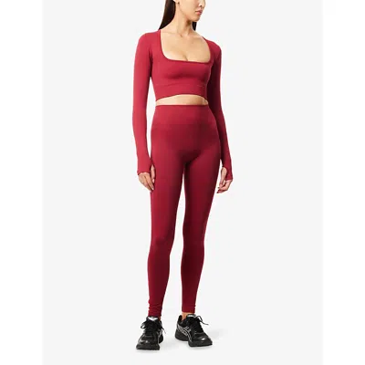 Bo+tee Womens Square-neck Stretch-woven Crop Top Burgundy In Red