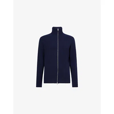 John Smedley Mens High-neck Zip-up Knitted Cashmere And Wool Cardigan Midnight Xl In Blue
