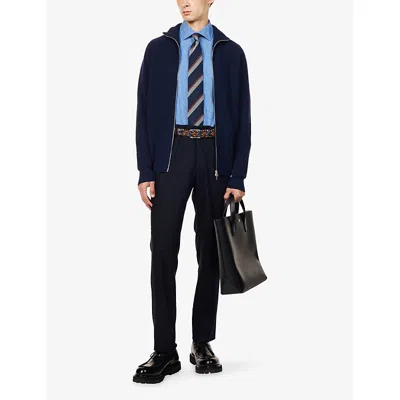 John Smedley Mens High-neck Zip-up Knitted Cashmere And Wool Cardigan Midnight Xl In Blue