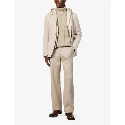 Eleventy Mens Roll-neck Cable-knitted Wool Jumper Taupe In Brown