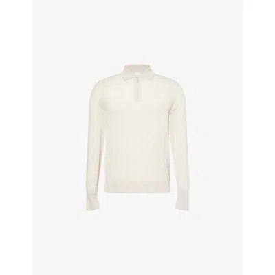 Eleventy Mens Gauge Quarter-zip Wool Polo Top Sand And Lt Gray In White