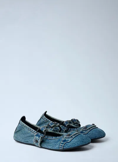 Balenciaga Denim Ballerina Shoes Buckle Detail In Blue