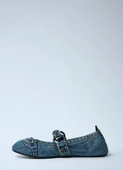 Balenciaga Denim Ballerina Shoes Buckle Detail In Blue