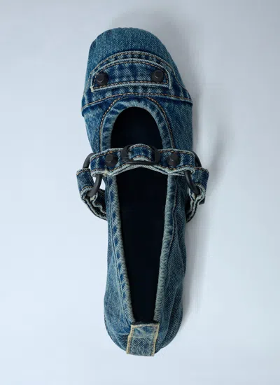 Balenciaga Denim Ballerina Shoes Buckle Detail In Blue