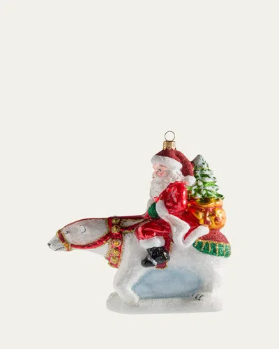 Bergdorf Goodman Santa Riding Polar Bear Christmas Ornament In Multi