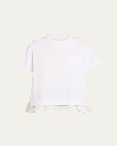 Sacai Ruffle Hybrid Crewneck T-shirt In White