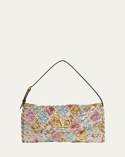 Valentino Vain Small Diamond Sequin-embroidered Shoulder Bag In Multi