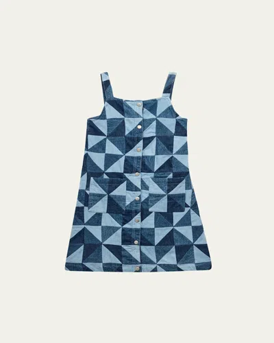 Sea Girl's Deniz Denim Patchwork Apron Dress In Blue