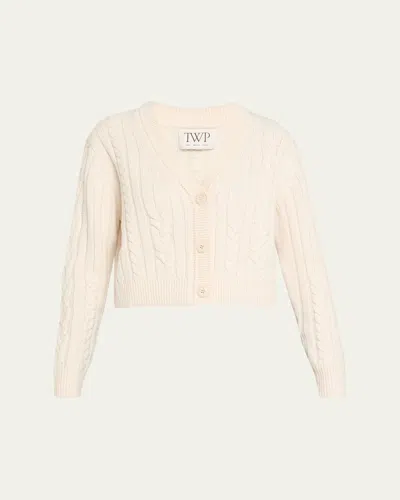 Twp Hemingway V-neck Cable Knit Cardigan In White