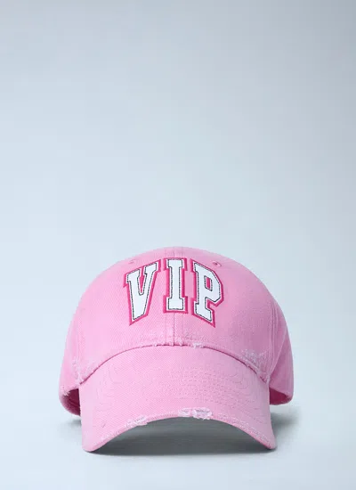 Balenciaga Distressed Cotton Visor Hat With Curved Brim In Pink
