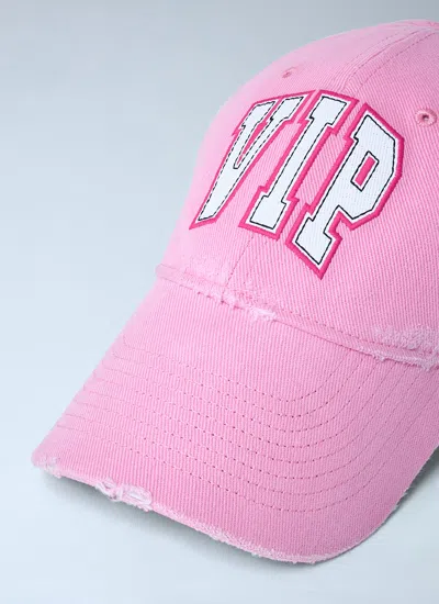 Balenciaga Distressed Cotton Visor Hat With Curved Brim In Pink