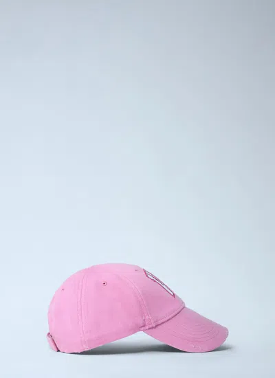 Balenciaga Distressed Cotton Visor Hat With Curved Brim In Pink