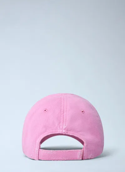 Balenciaga Distressed Cotton Visor Hat With Curved Brim In Pink