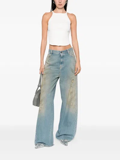 Courrèges Circle Rib Knit Top In White