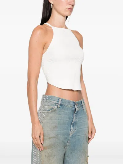 Courrèges Circle Rib Knit Top In White