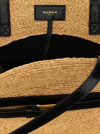 Balmain Medium Structured Shoulder Bag With Woven Texture In Brown