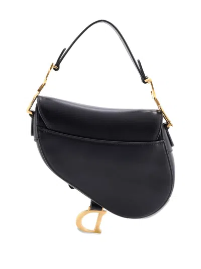 Pre-owned Dior Saddle Handbag Leather Mini Shoulder Bag In Black