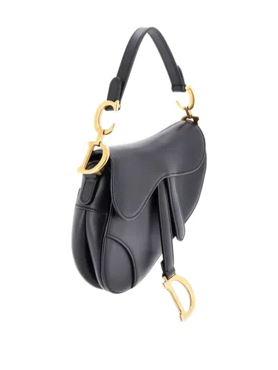 Pre-owned Dior Saddle Handbag Leather Mini Shoulder Bag In Black