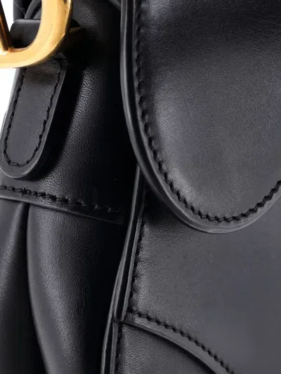 Pre-owned Dior Saddle Handbag Leather Mini Shoulder Bag In Black