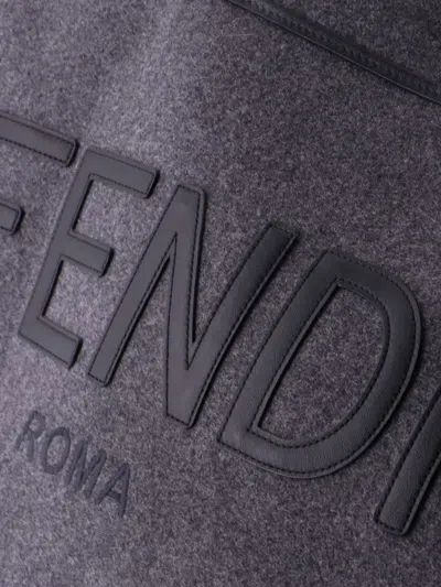 Pre-owned Fendi Sunshine Shopper Felt Medium Tote Bag In Gray