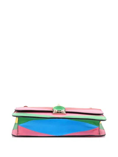 Pre-owned Valentino Garavani 1973 Glam Lock Striped Leather Medium Shoulder Bag In Pink