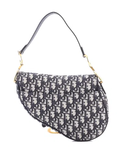 Pre-owned Dior Saddle Handbag With Strap Oblique Canvas Medium Shoulder Bag In Neutral